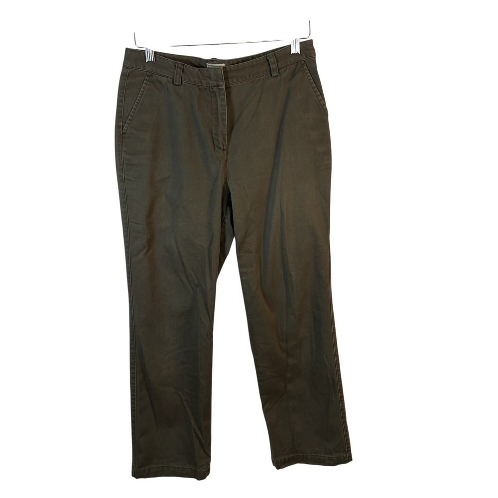 LL Bean Womens Chino Pants Size 8 Reg Olive Khaki Cotton Twill Straight Leg‎
